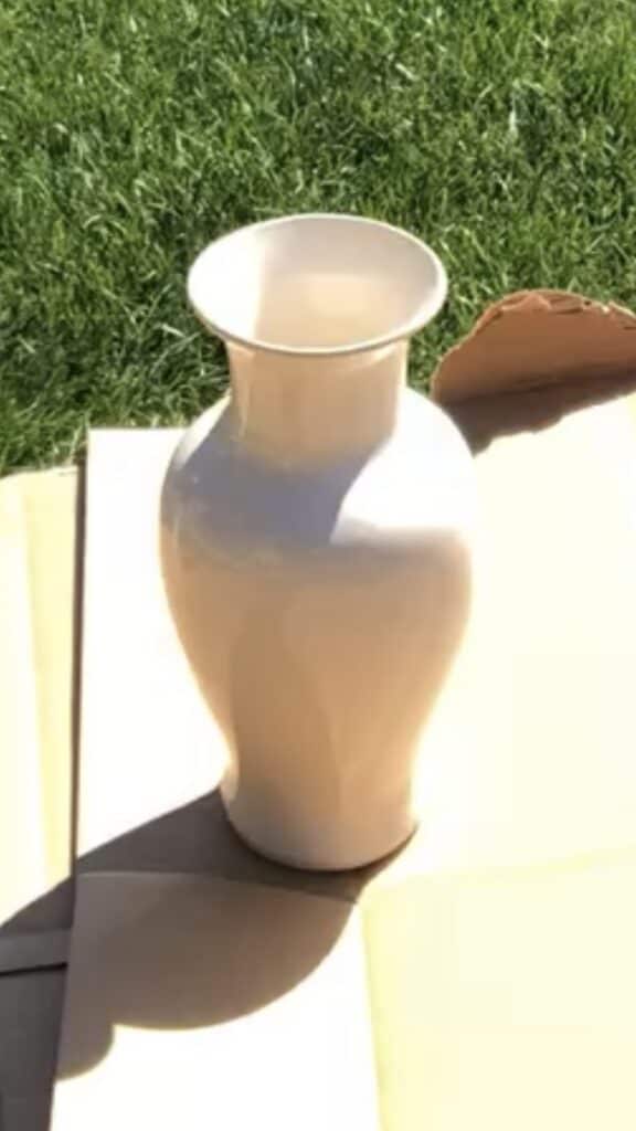 Signed Samantha's plain white glossy vase pre-doing her DIY Stone vase.