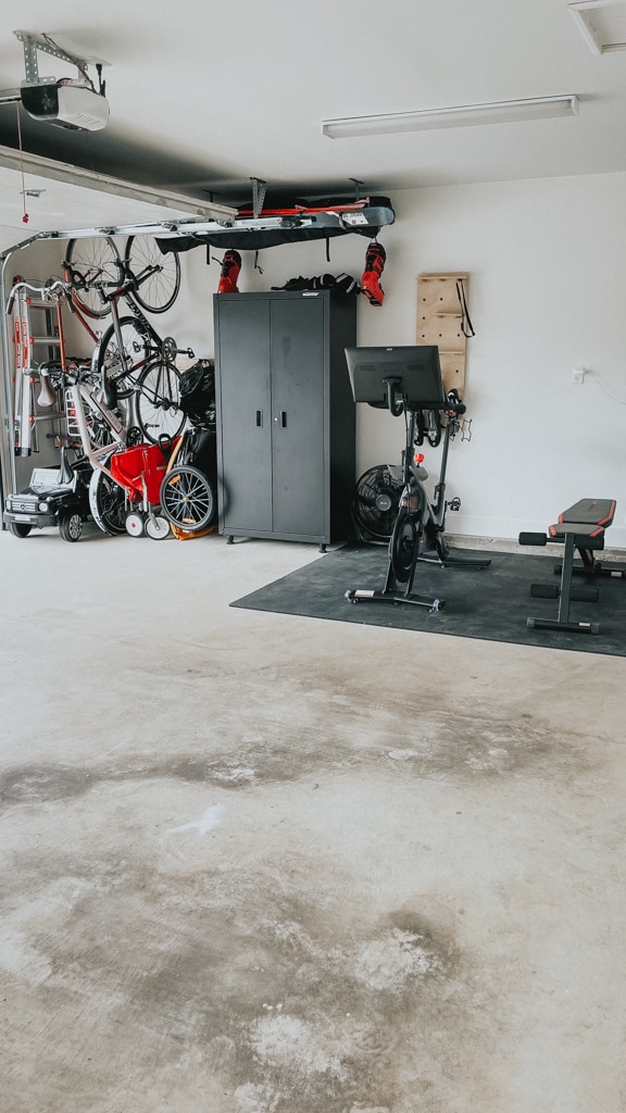 garage organization - garage gym and bicycle storage