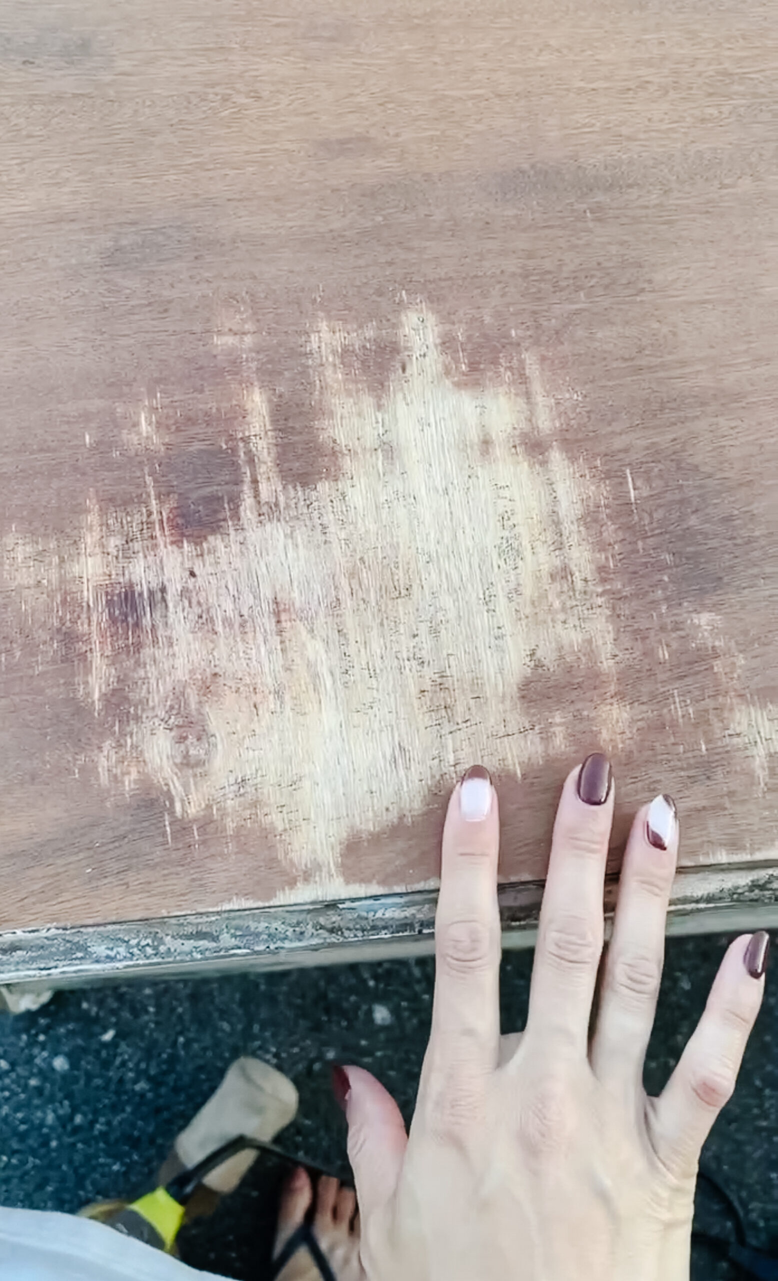 damaged wood dresser top