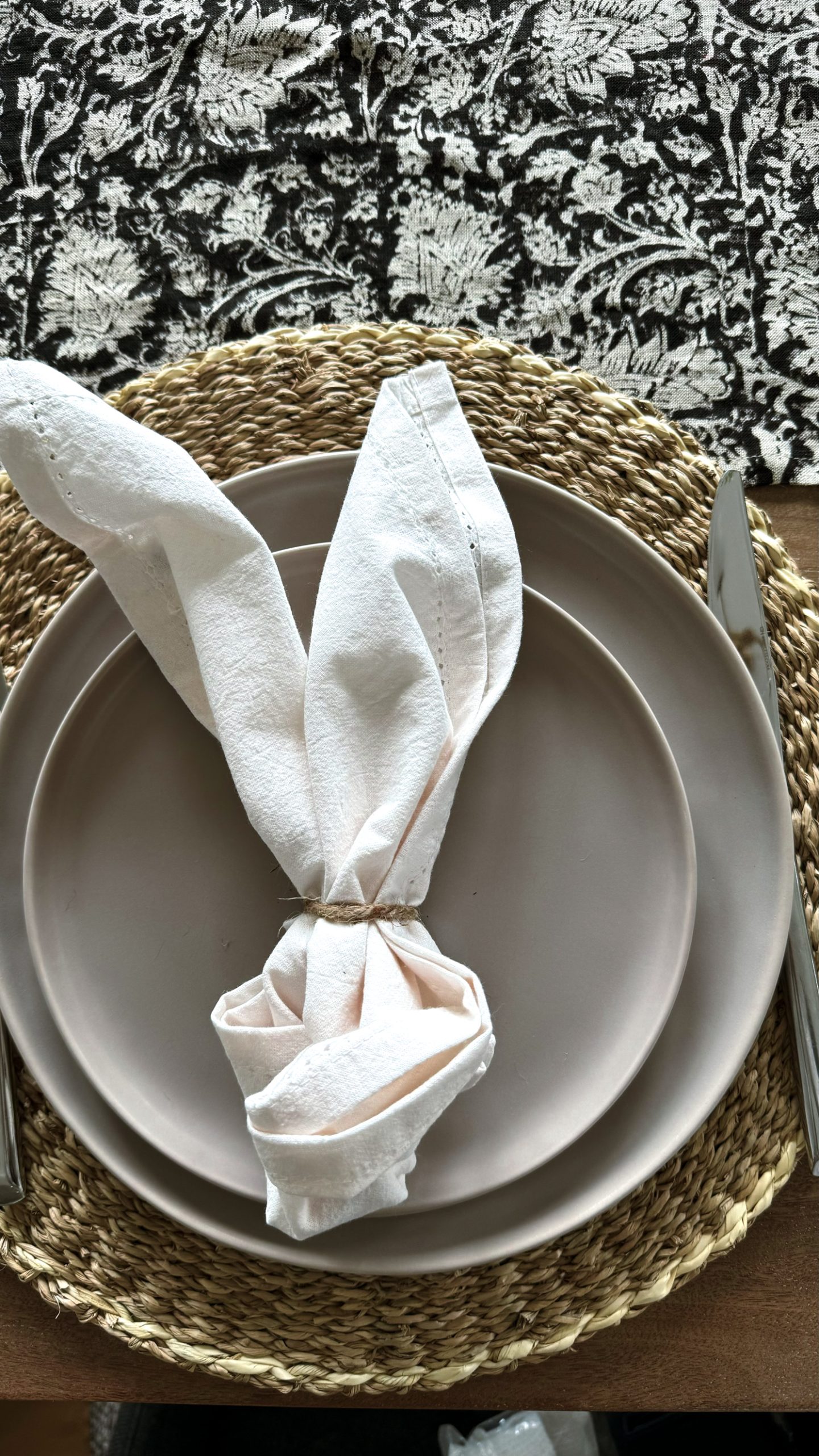 Carefree and super easy Easter Bunny ear napkin fold
