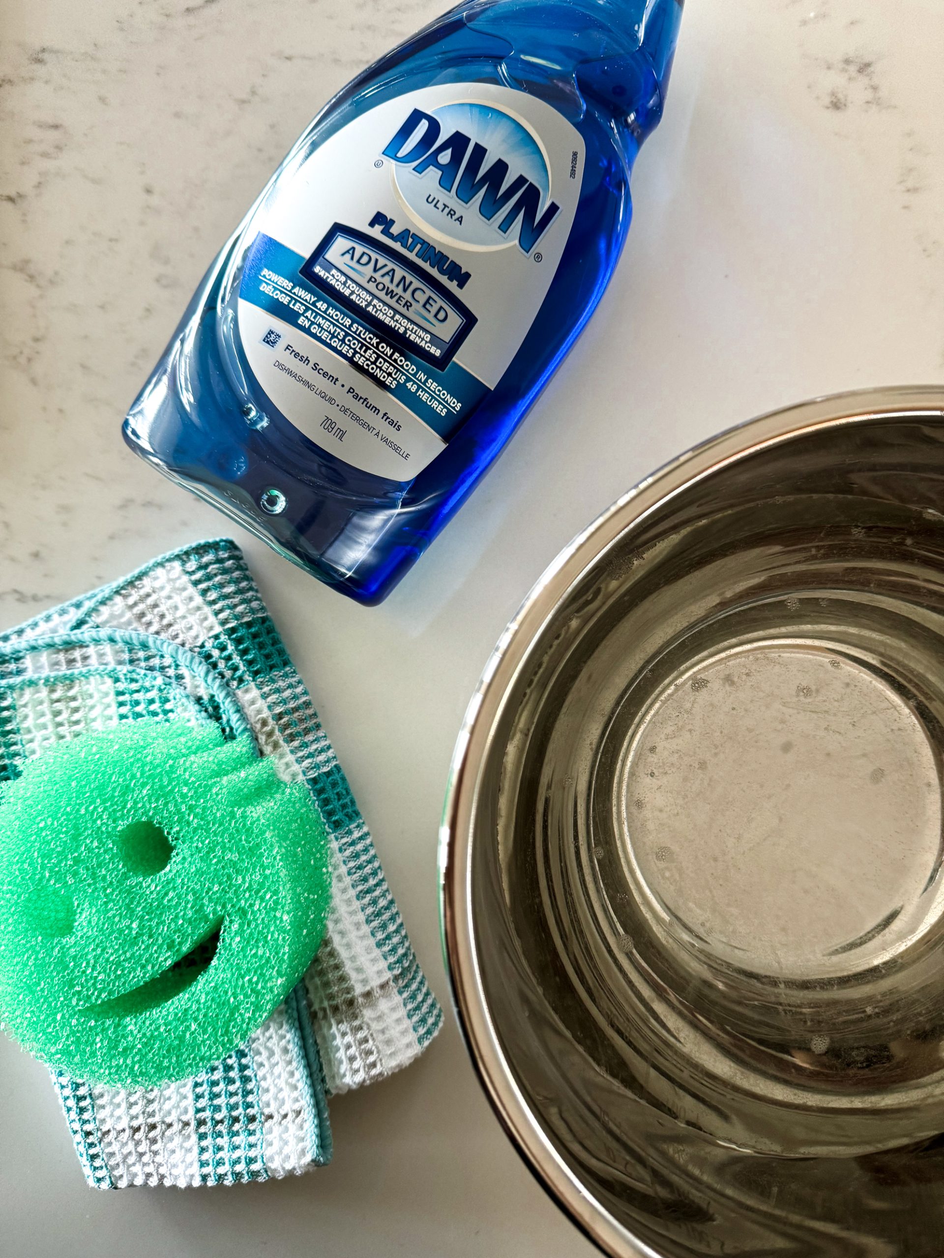 materials needed to deep clean a bbq - scrub daddy dawn dish soap and a bowl